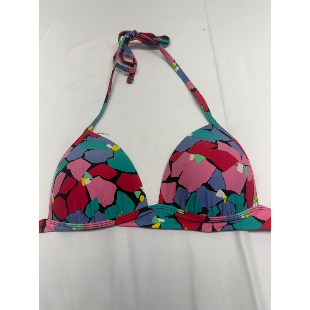 Aerie Perky Triangle Bikini Top‎ Abstract Floral Mosaic Pink Blue Teal Small